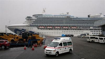 The Diamond Princess cruise ship anchored at the Yokohama port in Japan